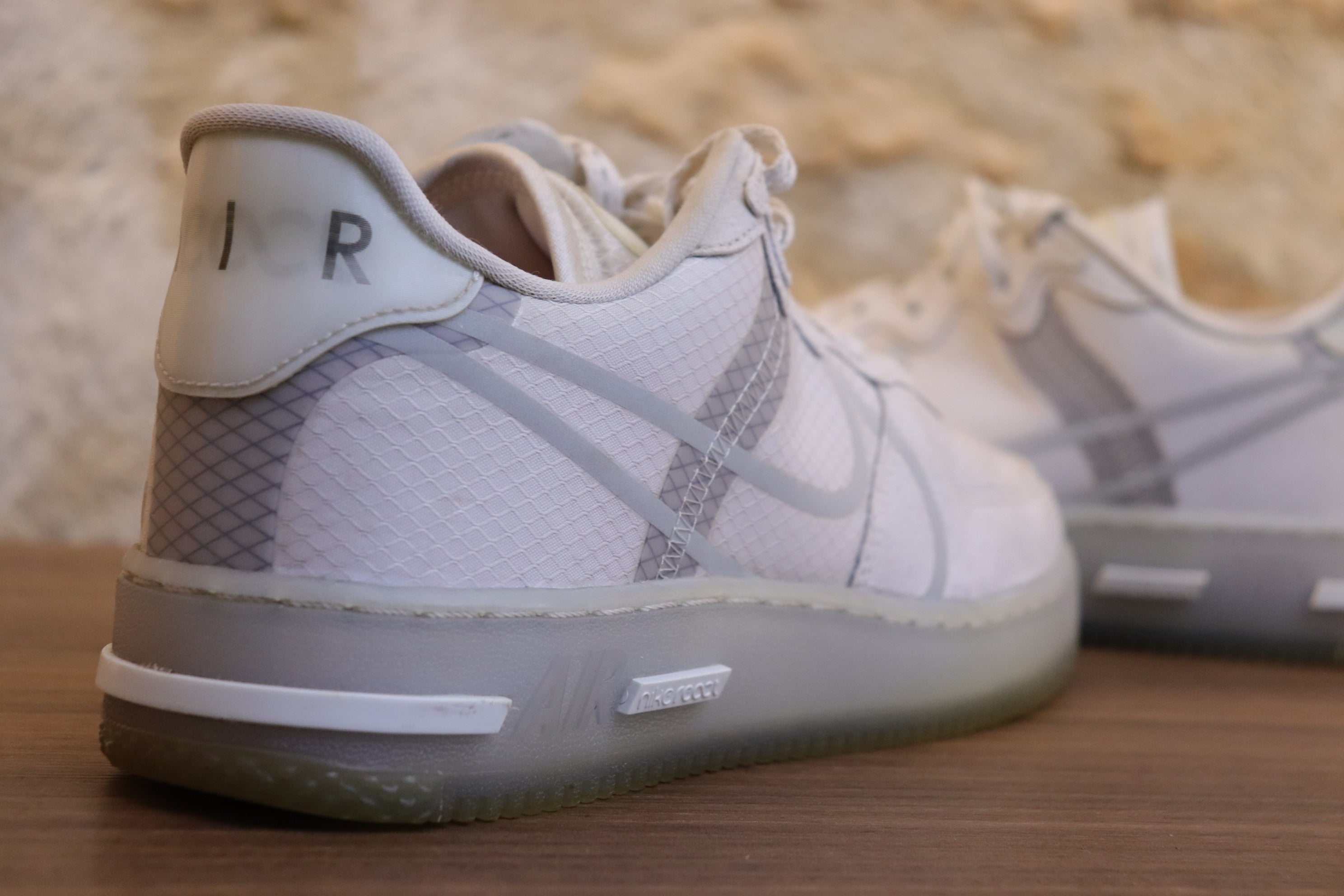 nike airforce 1 react white ice light bone