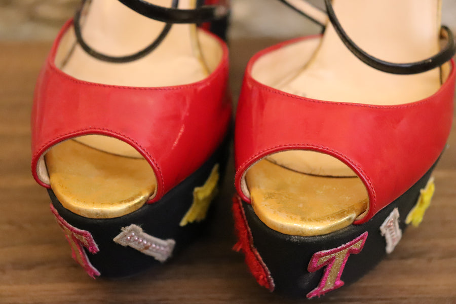 Louboutin Escarpins Compensés Spartiates Exotiques